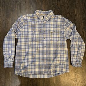 Orvis Men's Blue Plaid Casual Button Down Shirt